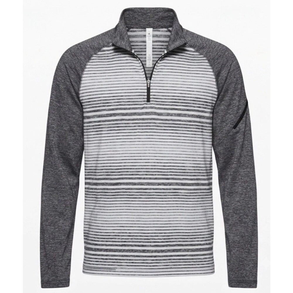 Lululemon Surge Warm Quarter Zip Men's XL Gray White Striped Active Gym Run